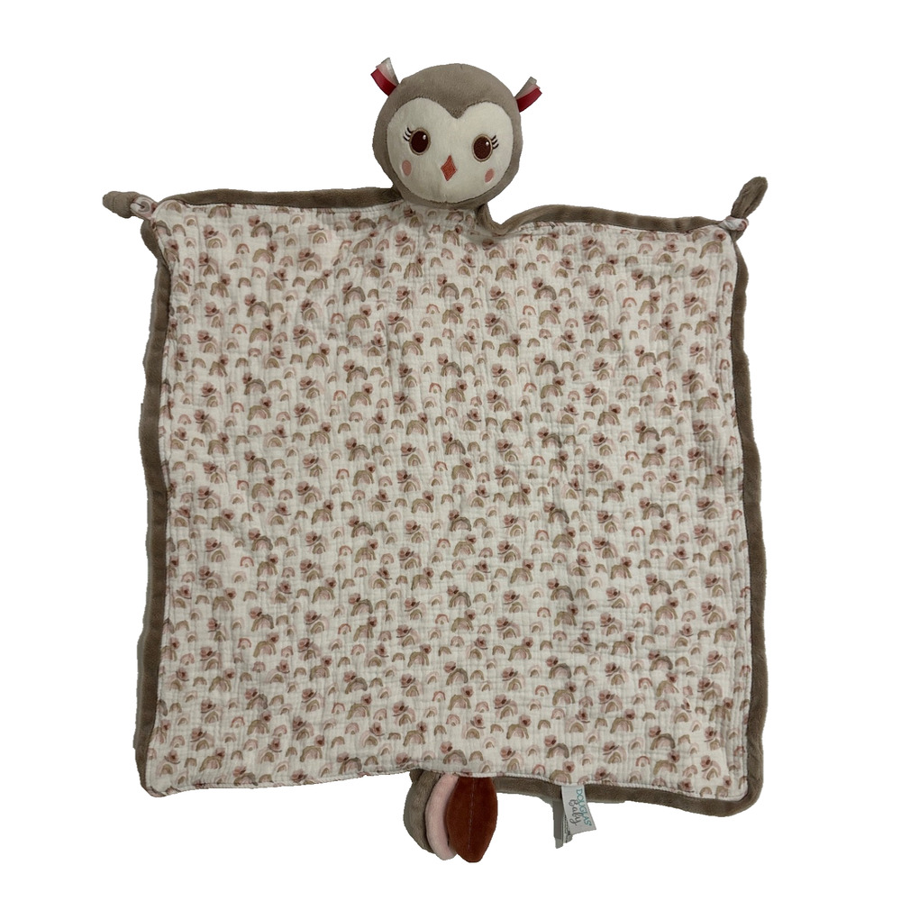 Douglas Baby Nova Owl Pink Brown Rainbow Muslin Knotted Lovey Security Blanket